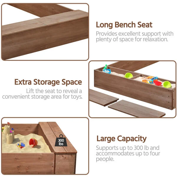 Yaheetech 53× 44.5in Wood Sand Box for Kids Ages 3-8 - Image 5