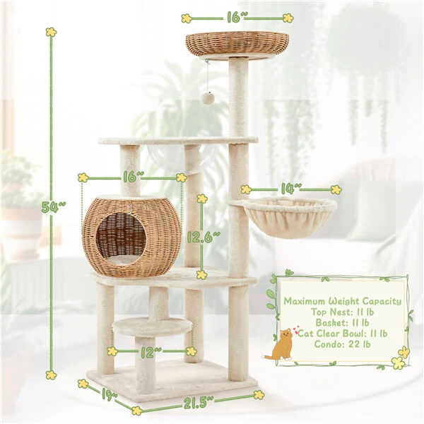 Yaheetech 54in Rattan Cat Tree - Image 4