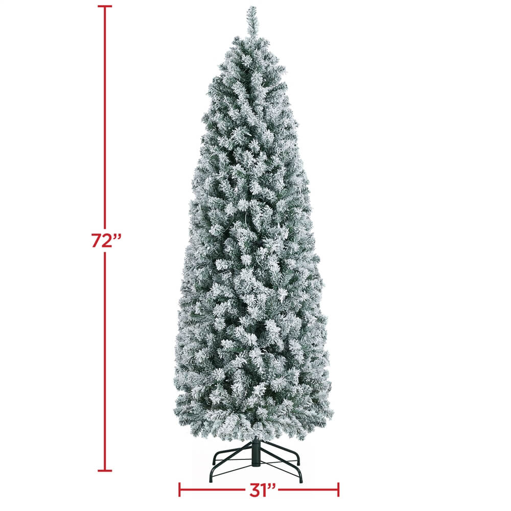 Yaheetech 6 Ft Pre-lit Flocked Pencil Artificial Christmas Tree - Image 3
