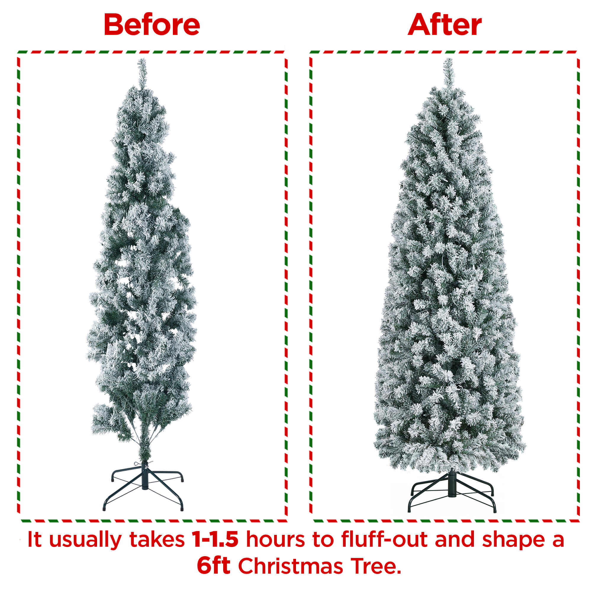 Yaheetech 6 Ft Pre-lit Flocked Pencil Artificial Christmas Tree - Image 5