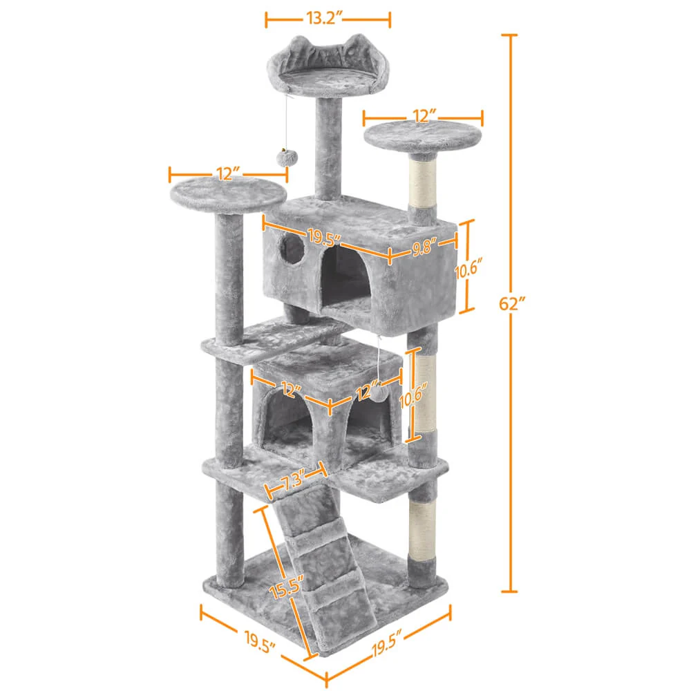 Yaheetech 62.5″ H Cat Tree w/ 2 Condos - Image 2