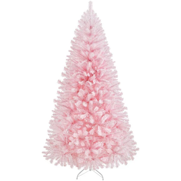 Yaheetech 6ft Pre-lit Artificial Hinged Christmas Tree Pink - Image 2