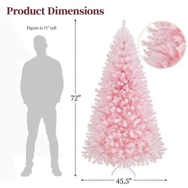 Yaheetech 6ft Pre-lit Artificial Hinged Christmas Tree Pink - Image 3