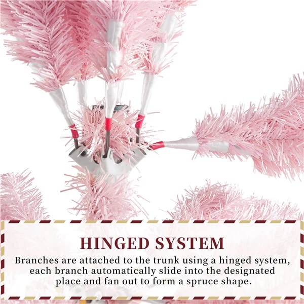 Yaheetech 6ft Pre-lit Artificial Hinged Christmas Tree Pink - Image 8