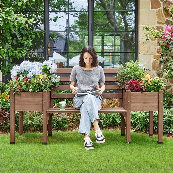 Yaheetech 74x38x23in Raised Garden Bed with 2 Side Elevated Planter Boxes