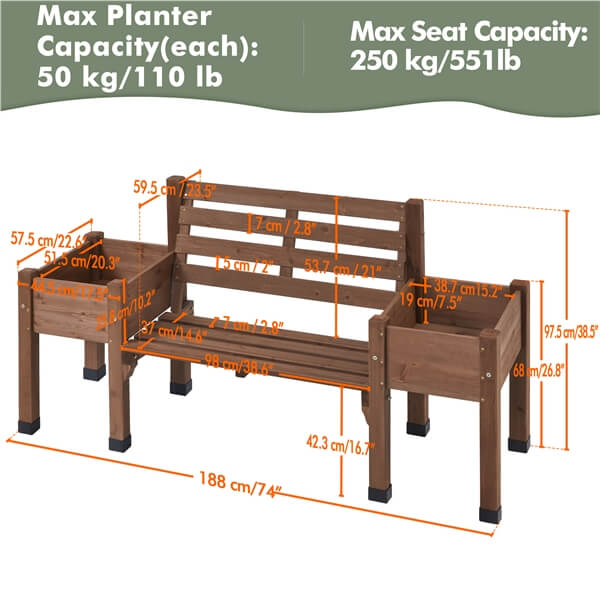 Yaheetech 74x38x23in Raised Garden Bed with 2 Side Elevated Planter Boxes - Image 3