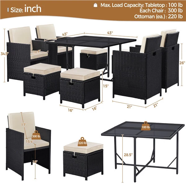 Yaheetech 9-Piece Patio Dining Sets - Image 3