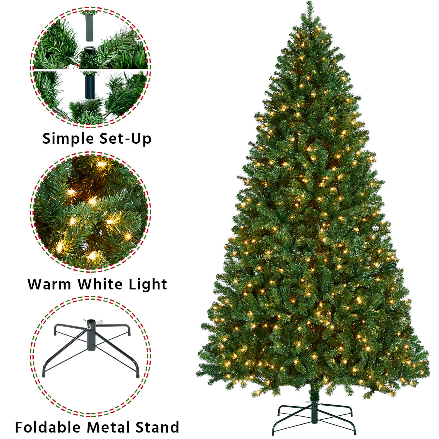 Yaheetech Pre-lit Spruce Artificial Hinged Christmas Pine Tree - Image 6