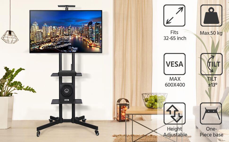 Yaheetech Mobile TV Console Stand For 32 to 65 inch Flat Screen - Image 5
