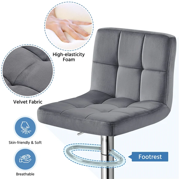 Yaheetech Adjustable Velvet Fabric Swivel Barstools Set of 2 - Image 7