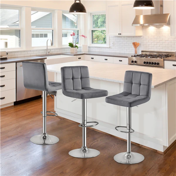 Yaheetech Adjustable Velvet Fabric Swivel Barstools Set of 2 - Image 8