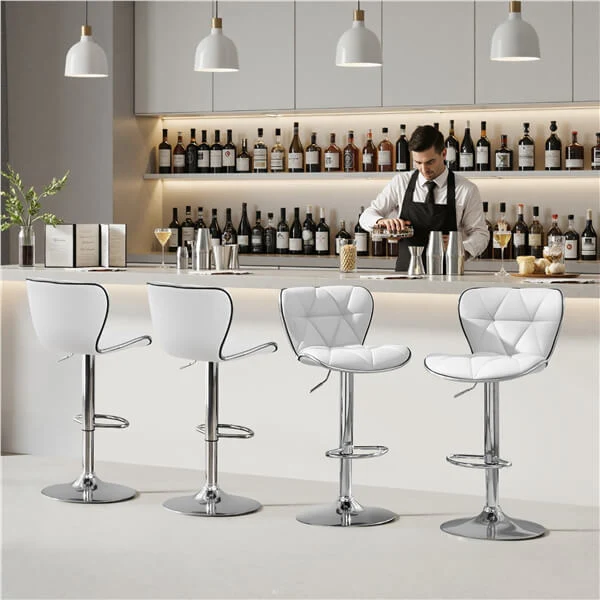 Yaheetech Bar Stools Leather Set of 4, Adjustable Shell Back Barstools - Image 3