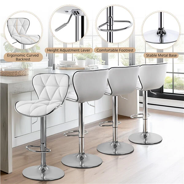 Yaheetech Bar Stools Leather Set of 4, Adjustable Shell Back Barstools - Image 5
