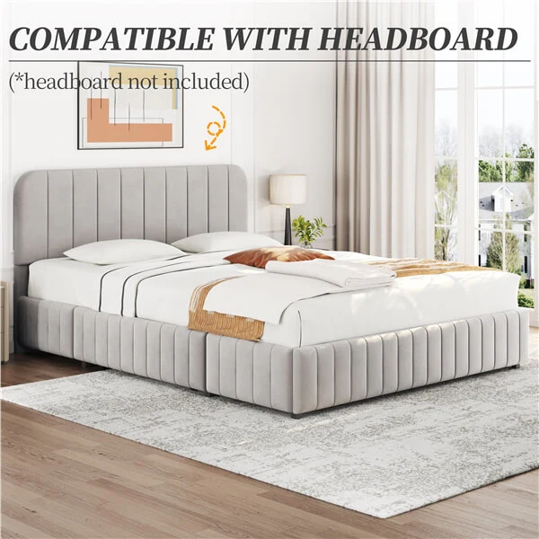 Yaheetech Upholstered Bed with Underbed 3 Storage Drawers - Image 11