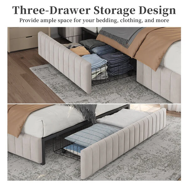 Yaheetech Upholstered Bed with Underbed 3 Storage Drawers - Image 13