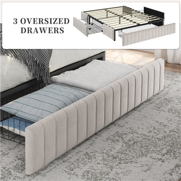 Yaheetech Upholstered Bed with Underbed 3 Storage Drawers - Image 14