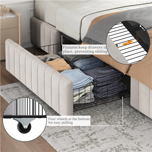 Yaheetech Upholstered Bed with Underbed 3 Storage Drawers - Image 15