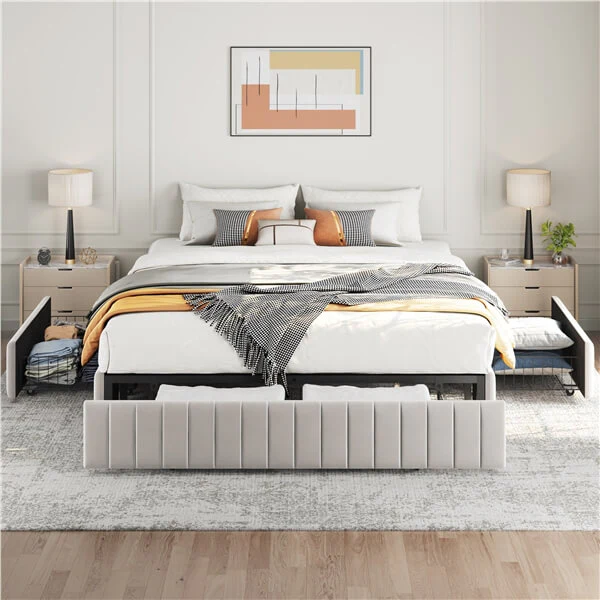 Yaheetech Upholstered Bed with Underbed 3 Storage Drawers - Image 18