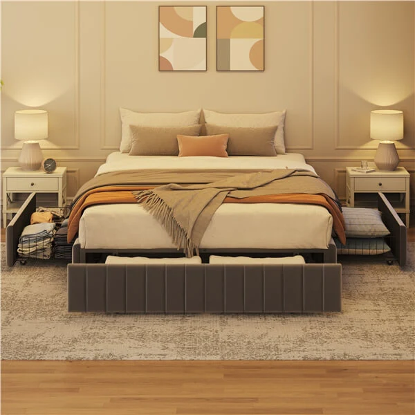 Yaheetech Upholstered Bed with Underbed 3 Storage Drawers - Image 25