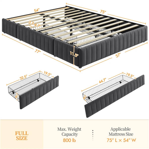 Yaheetech Upholstered Bed with Underbed 3 Storage Drawers - Image 9