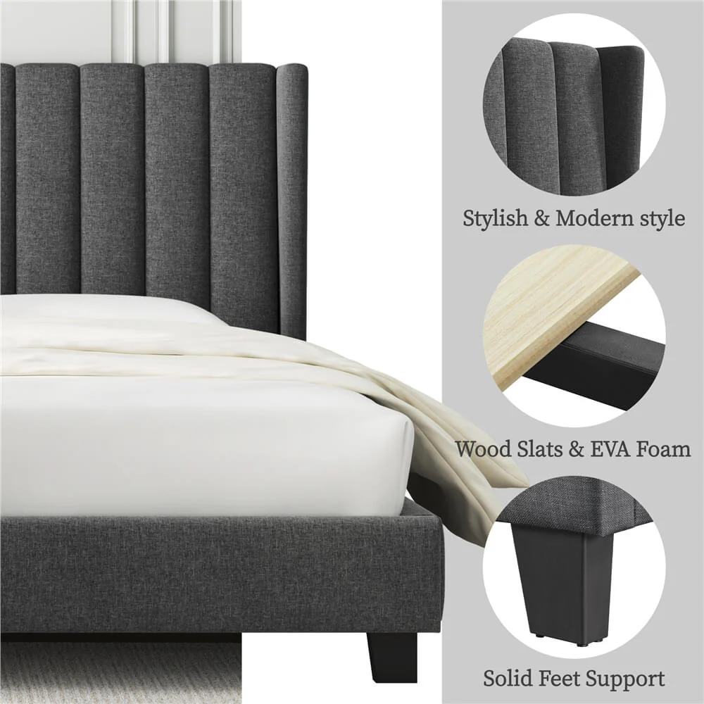 Yaheetech Bed Frame Upholstered Platform Bed with Fabric Headboard - Image 17