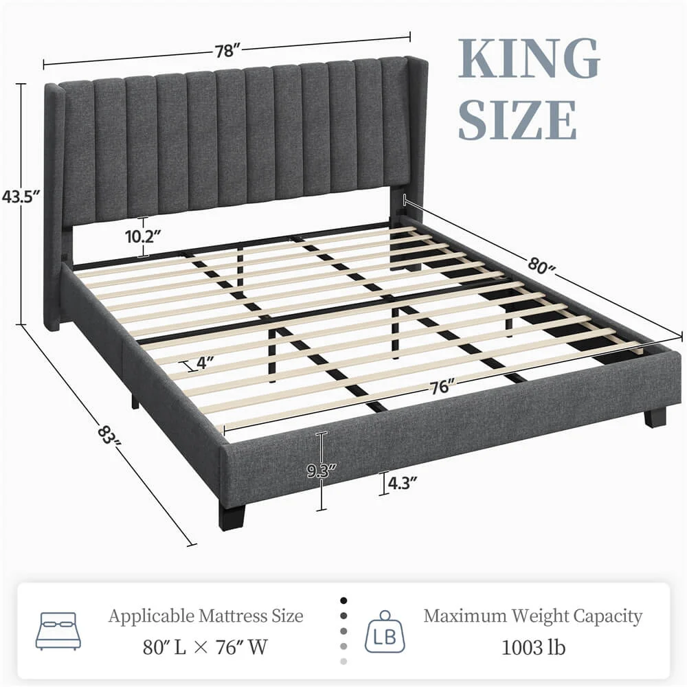 Yaheetech Bed Frame Upholstered Platform Bed with Fabric Headboard - Image 5