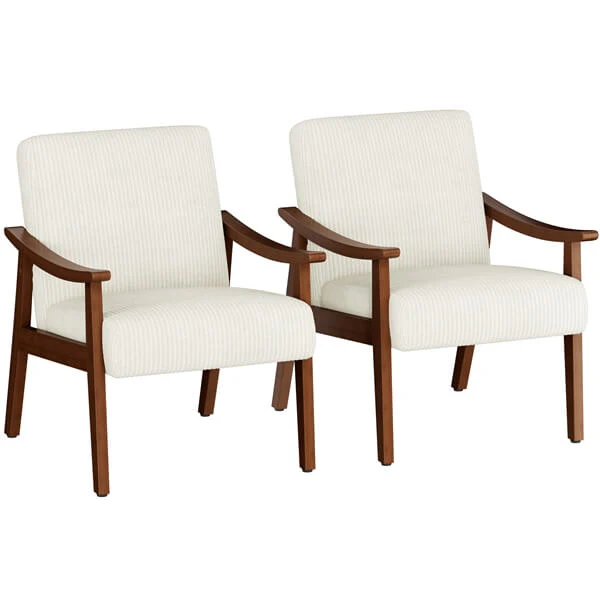 Yaheetech Corduroy Accent Chair Set of 2, Beige - Image 3