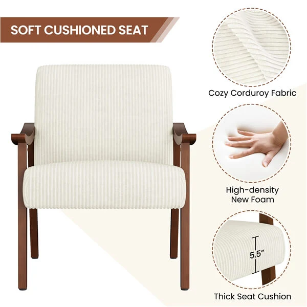 Yaheetech Corduroy Accent Chair Set of 2, Beige - Image 5