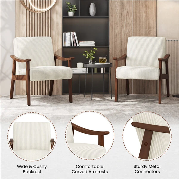 Yaheetech Corduroy Accent Chair Set of 2, Beige - Image 8