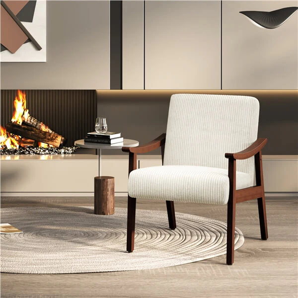 Yaheetech Corduroy Accent Chair Set of 2, Beige - Image 9