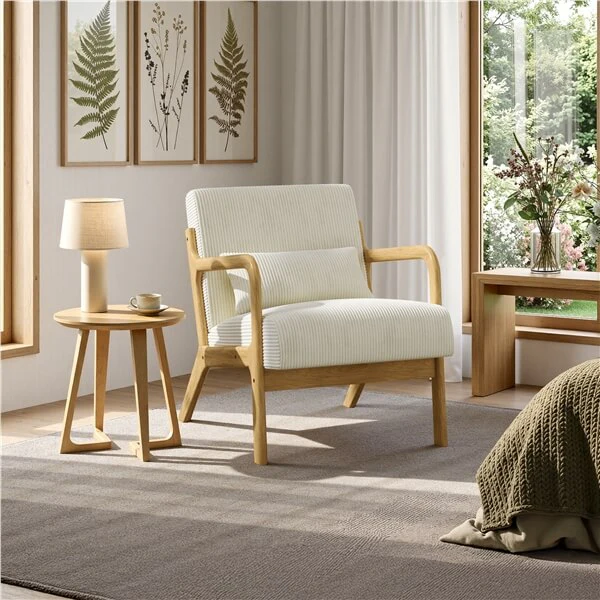 Yaheetech Corduroy Accent Chair with Solid Wood Legs & Armrests - Image 3