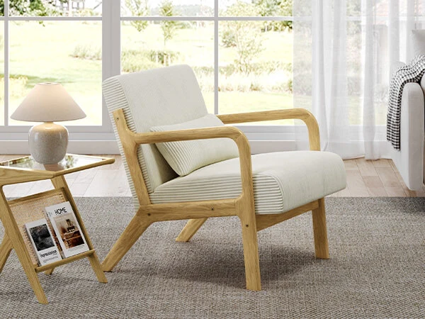 Yaheetech Corduroy Accent Chair with Solid Wood Legs & Armrests - Image 4