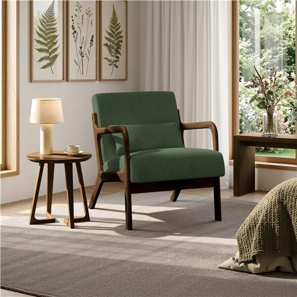 Yaheetech Corduroy Accent Chair with Solid Wood Legs & Armrests - Image 6
