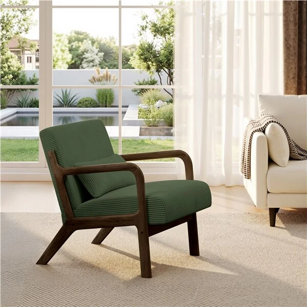 Yaheetech Corduroy Accent Chair with Solid Wood Legs & Armrests - Image 7