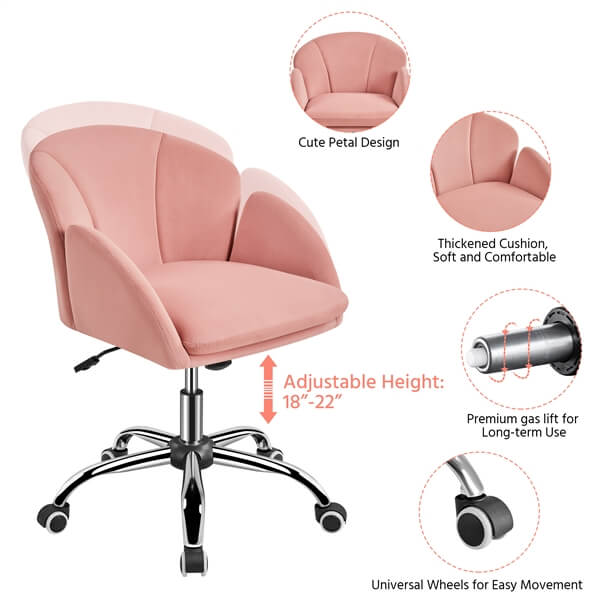 Yaheetech Cute Velvet Desk Chair for Home Office - Image 4