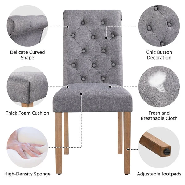 Yaheetech Dining Chairs Set of 6 Fabric Upholstered Dining Chairs - Image 8
