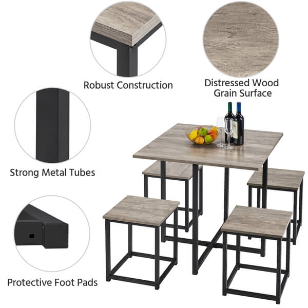 Yaheetech Dining Table Set for 4 Industrial Kitchen Table with 4 Chairs - Image 6