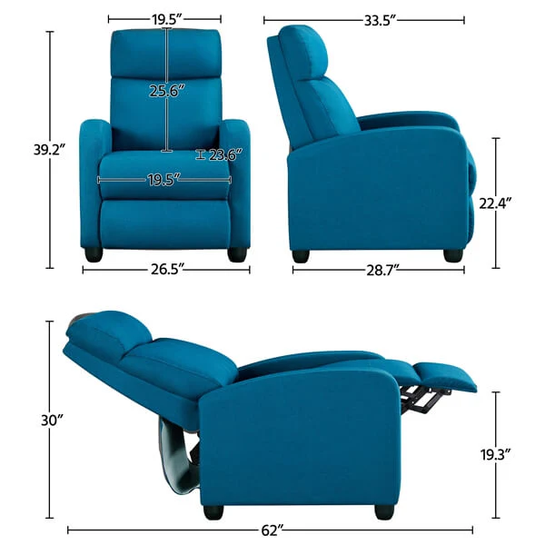 Yaheetech Fabric Recliner Chair Blue - Image 3