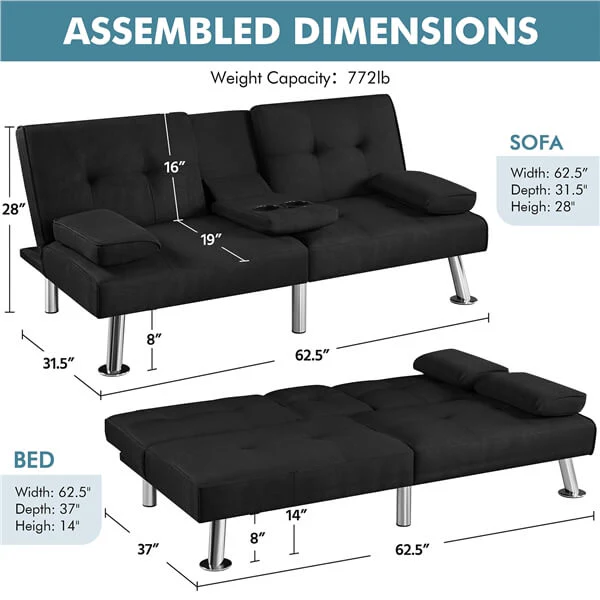 Yaheetech Convertible Sofa Bed Adjustable Fabric Couch - Image 4