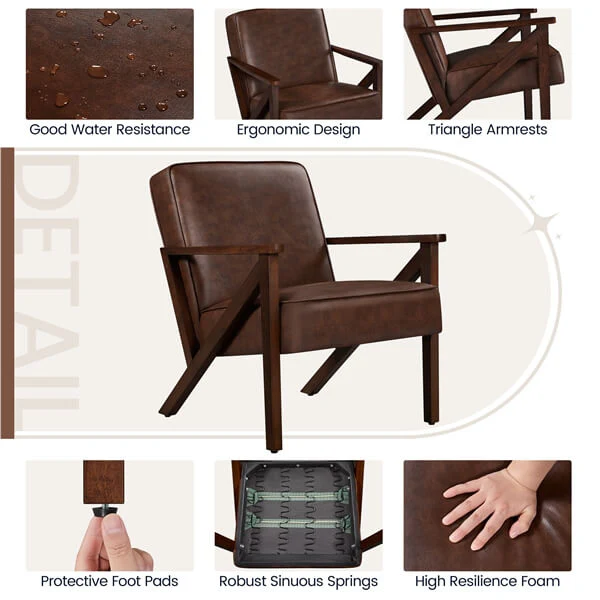Yaheetech Faux Leather Armchair with Z-shaped Wood Legs - Image 6