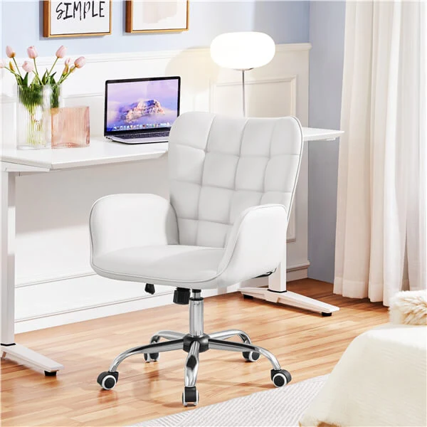 Yaheetech Faux Leather Office Chair Modern Vanity Chair