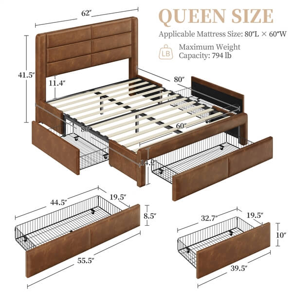 Yaheetech Bed Frame with 2 USB Charging Stations - Image 3