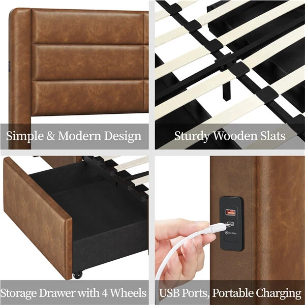 Yaheetech Bed Frame with 2 USB Charging Stations - Image 7