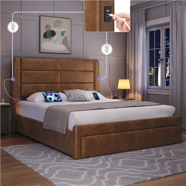 Yaheetech Bed Frame with 2 USB Charging Stations - Image 9