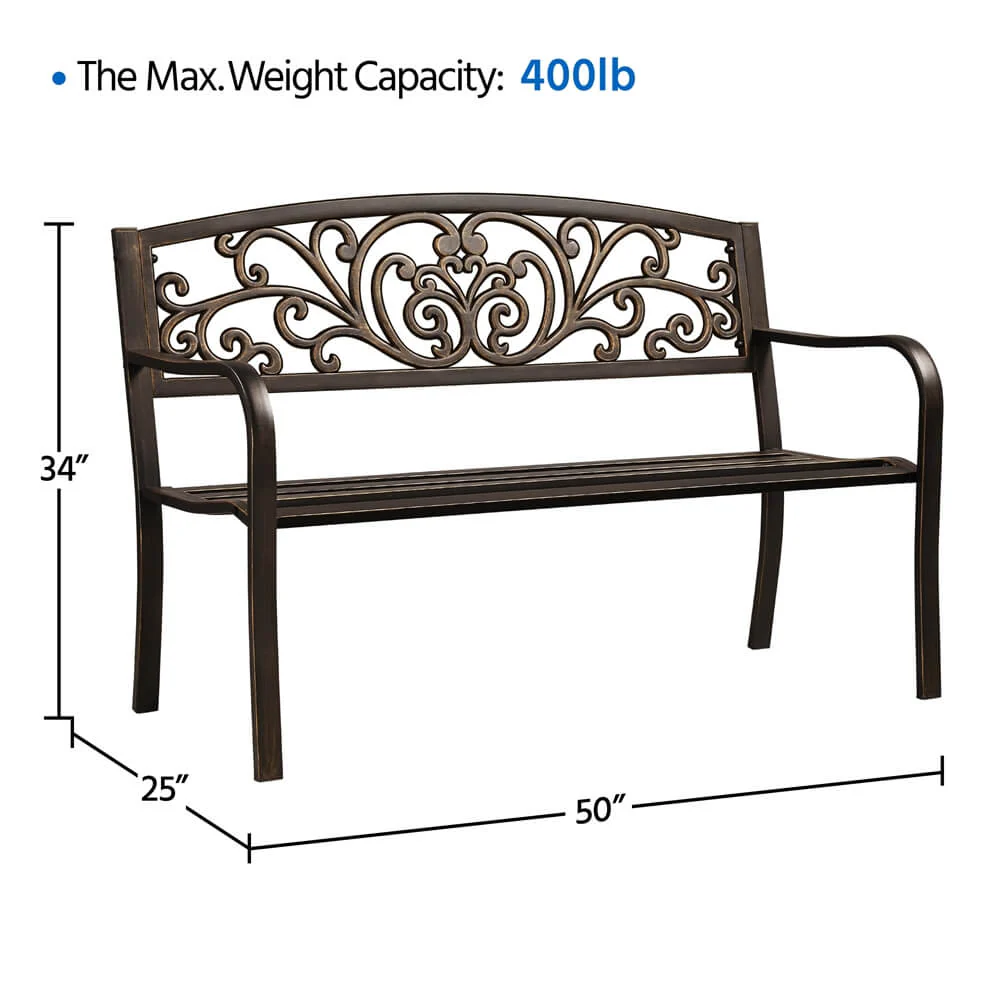 Yaheetech Garden Metal Bench - Image 4