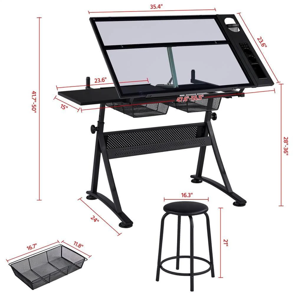 Yaheetech Glass Drafting Table 28’’ to 36’’ - Image 3