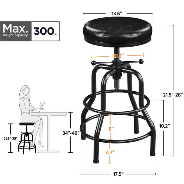 Yaheetech Industrial Bar Stools Vintage Counter Height Adjustable Metal Bar Stool - Image 5