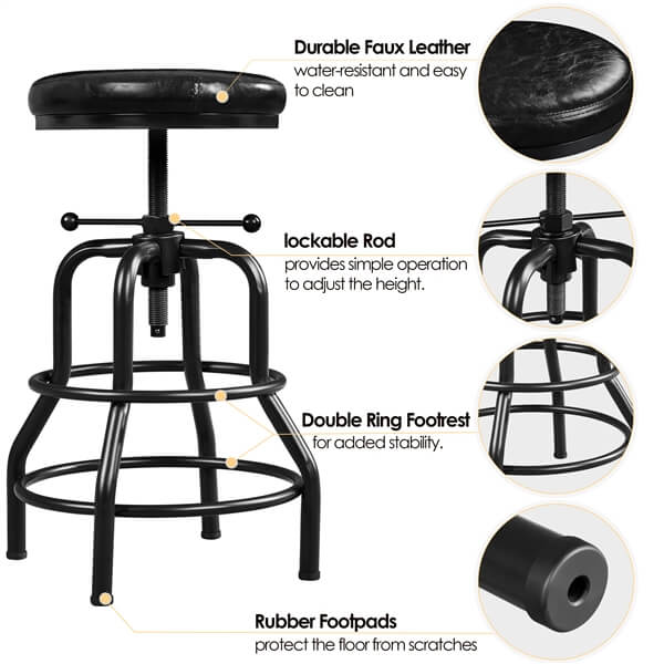 Yaheetech Industrial Bar Stools Vintage Counter Height Adjustable Metal Bar Stool - Image 8