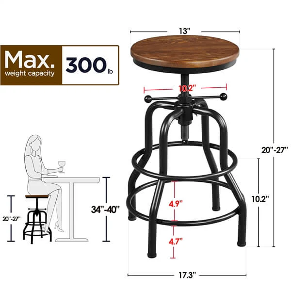 Yaheetech Industrial Vintage Counter Height Adjustable Bar Stool - Image 3