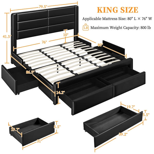 Yaheetech Leather Upholstered Platform Bed with Headboard - Image 3